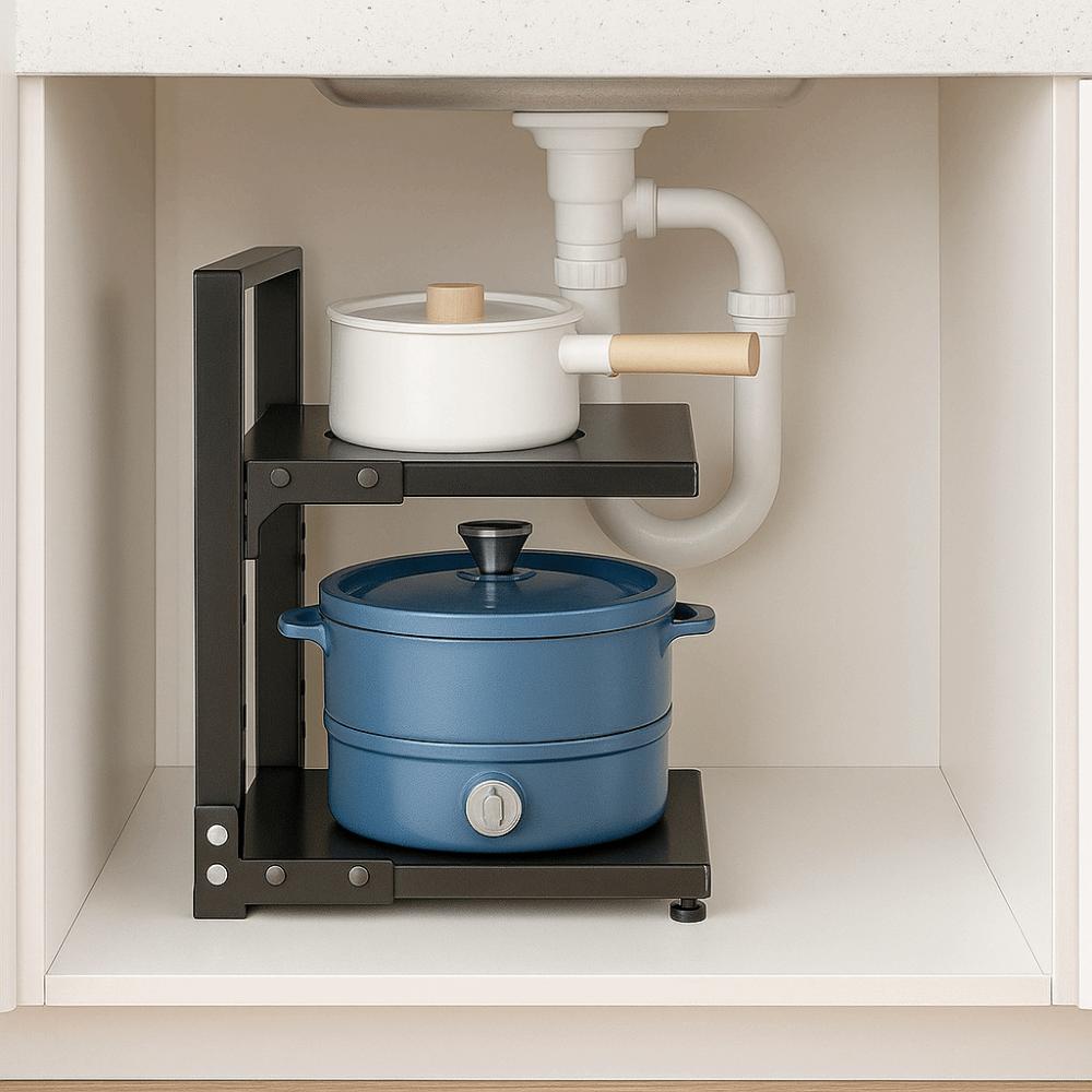 Adjustable Cabinet Layered Pot Rack Carbon Steel Pot Storage Rack Sink Storage Organizer  for Home