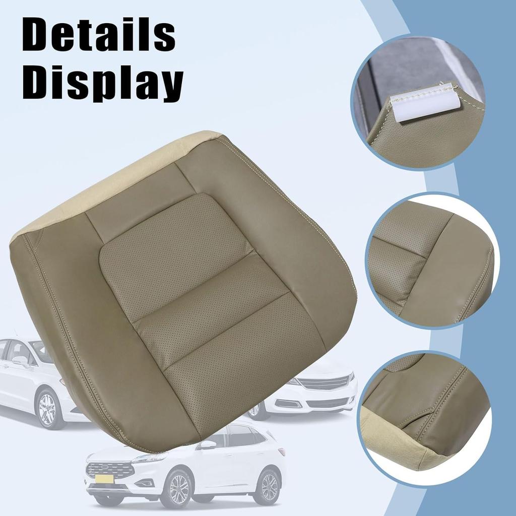 SecosAutoparts Driver Side Bottom Replacement Leather Seat Cover Parchment Tan Compatible with Ford F250 F350 F450 F550 Lariat 2001