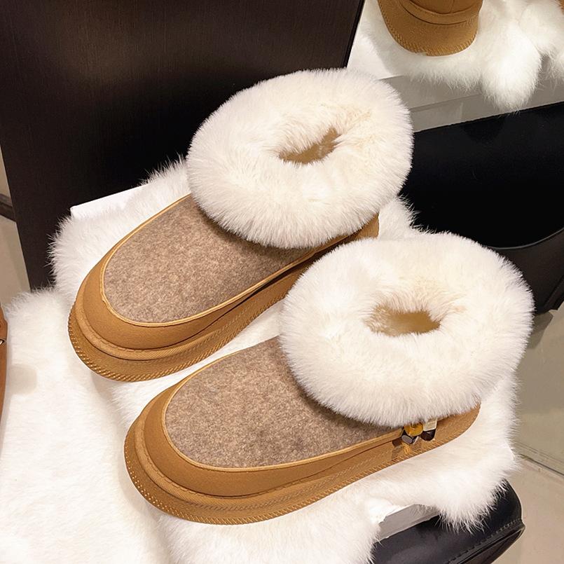 Women's Fur Mouth Large Size Winter Warm Fur One Snow Boots Padded Lining Ankle Boots Non-slip Hiking Sports Cotton Boots