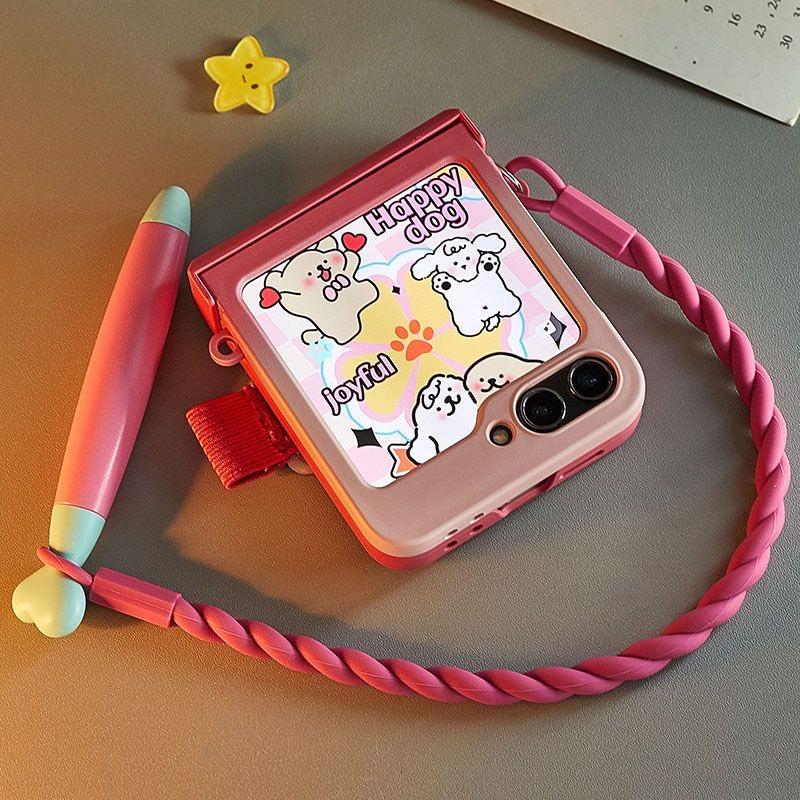 Etui do Samsung z flip6 Urocze Etui na Telefon do Samsung Galaxy Z Flip6 ze Stylusem, Kawaii Etui z flip 6 3D Królik Senny Kolor Czerwony Różowy Pokrowiec