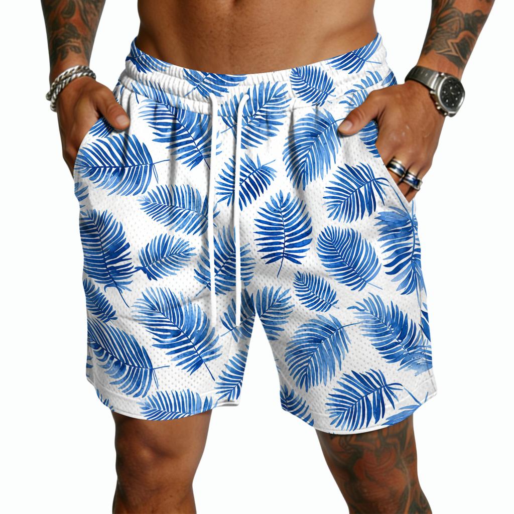 Herren Freizeitshorts mit Kordelzug Leichte Schnelltrocknende Fünf-Punkt-Länge Hawaiianischer Print Sommer Strandmode Badeshorts