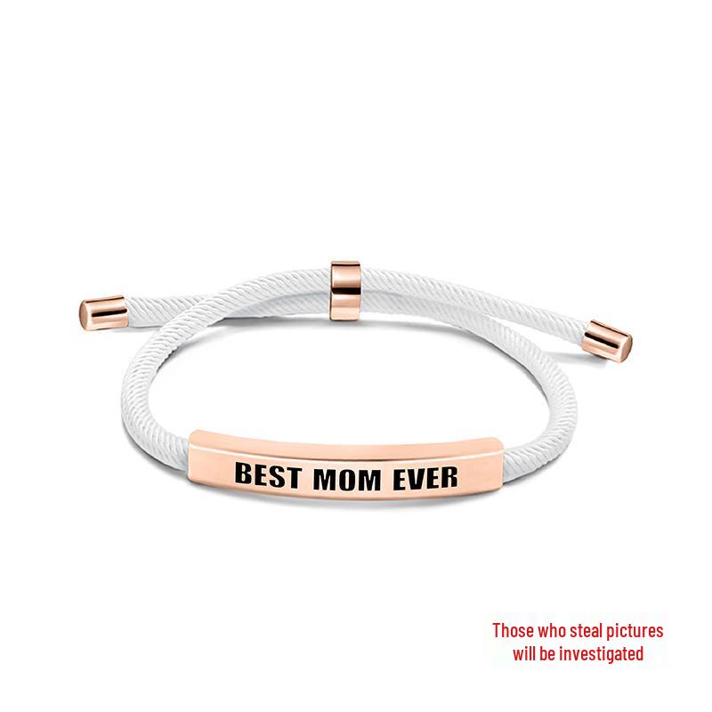 Multi-color Woven Rope Bracelet with Engraved Stainless Steel for Mother's Day or Christmas Gift