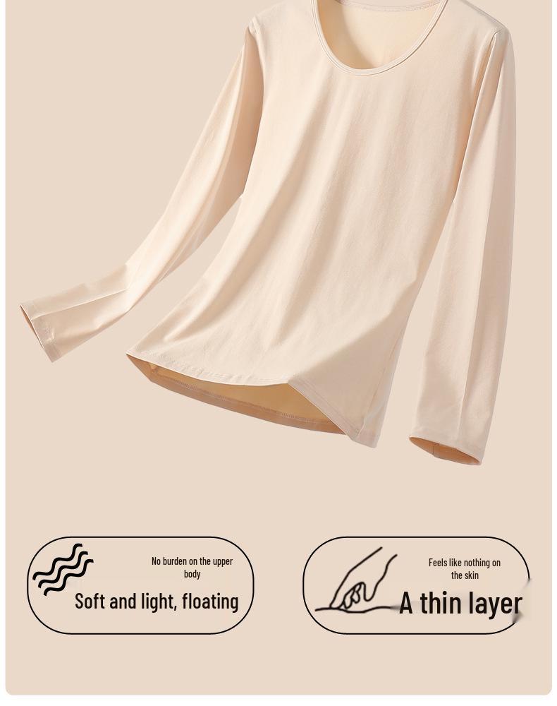 Women's Pure Cotton Long Sleeve Knit Top - Medium Thickness, Warm Autumn/Winter Base Layer, Thermal Cotton Wool Sweater