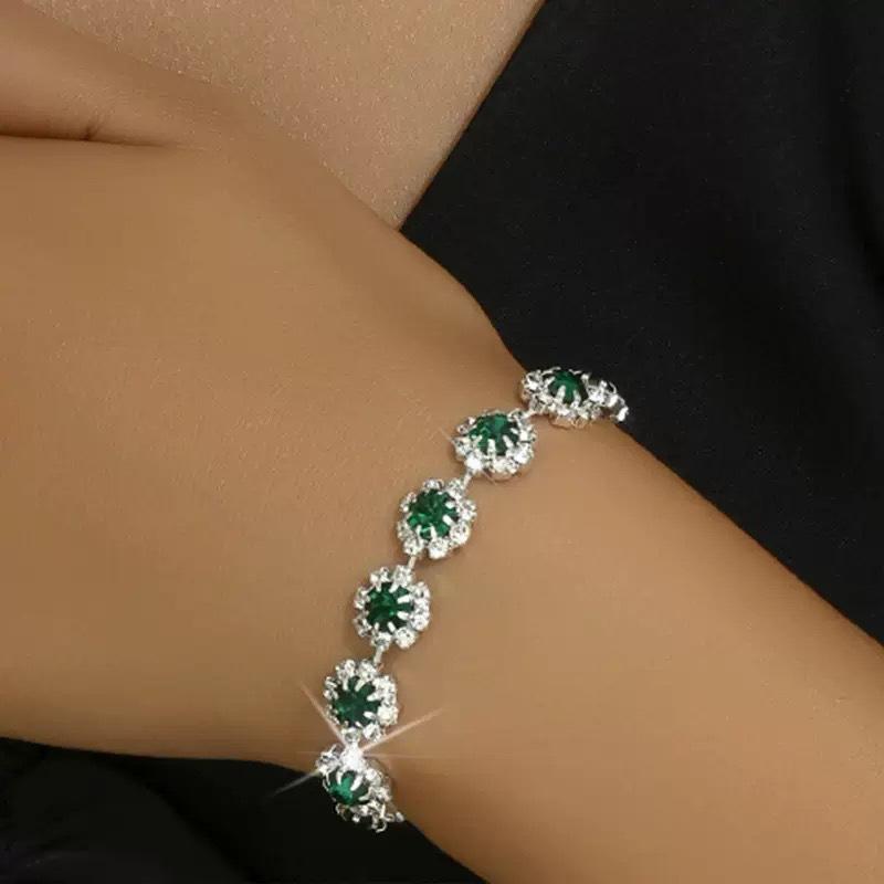 Full Diamond Rhinestone Necklace Earrings Bracelet Full Diamond Flower Multi-Color Set