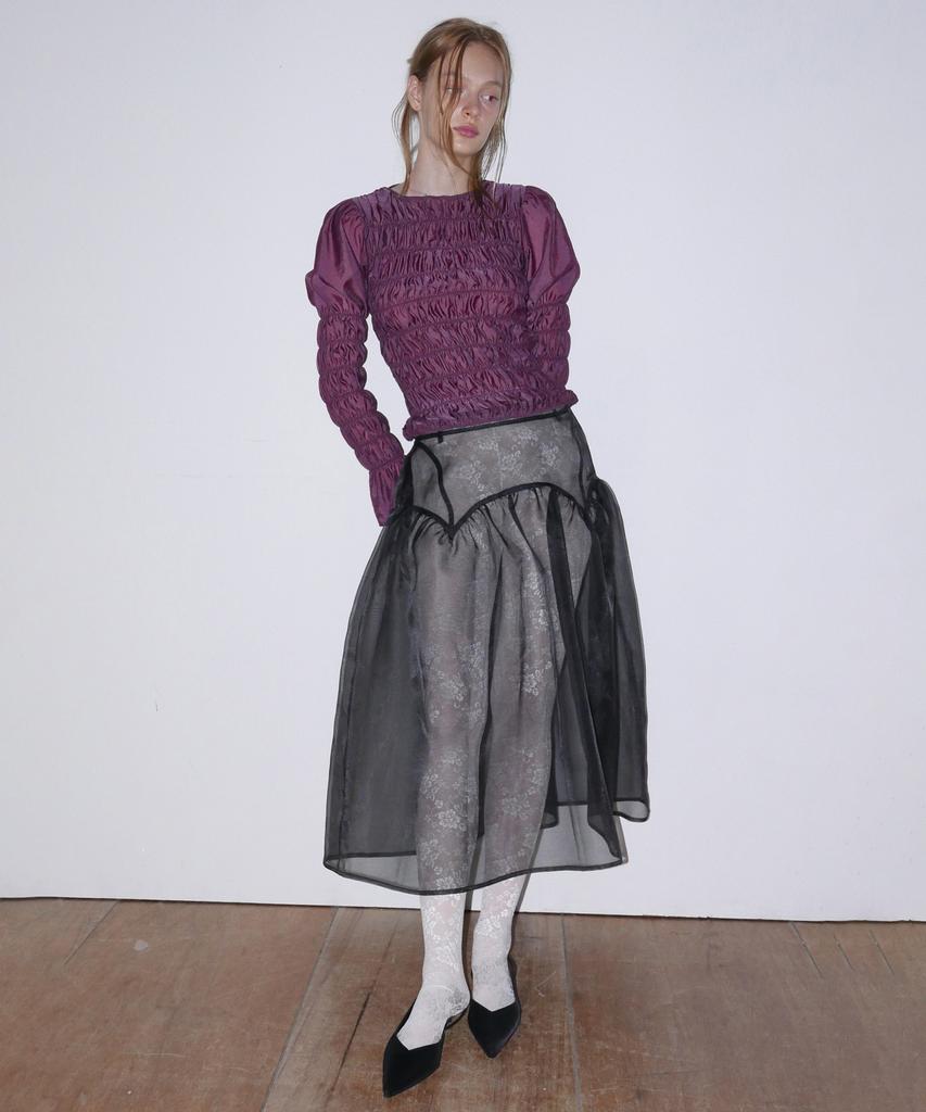Obeodyupeulleeo Sheer Layered Long Skirt_Black