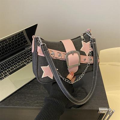 Borse da donna alla moda, motivo stelle denim, borse da ascella, piccole borse a tracolla, hobo, borsa a catena