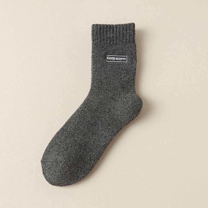 Men's Cashmere Wool Mid-Calf Socks - Velvet Thickened, Terry, Odor-Resistant, Warm Sleep Socks for Autumn/Winter