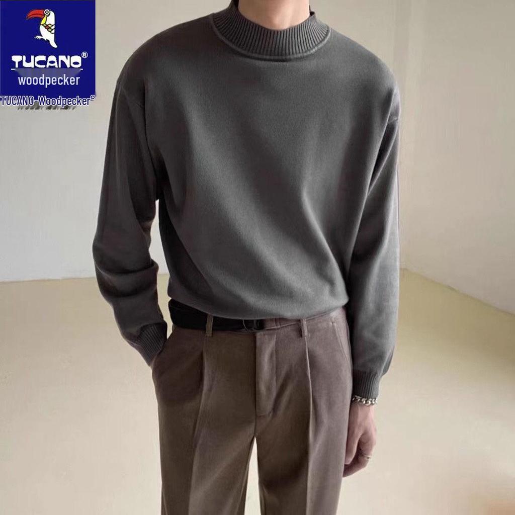 Specht 2025 Herren Rollkragenpullover – Unifarben gestrickt, Langarm, Herbst/Winter-Wärme, Hongkong-Stil