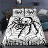 Skull Bedding Duvet Cover Set, White and Black Boho Gothic Skull Skeleton Bones Theme Bed Comforter Cover for Adults Decor