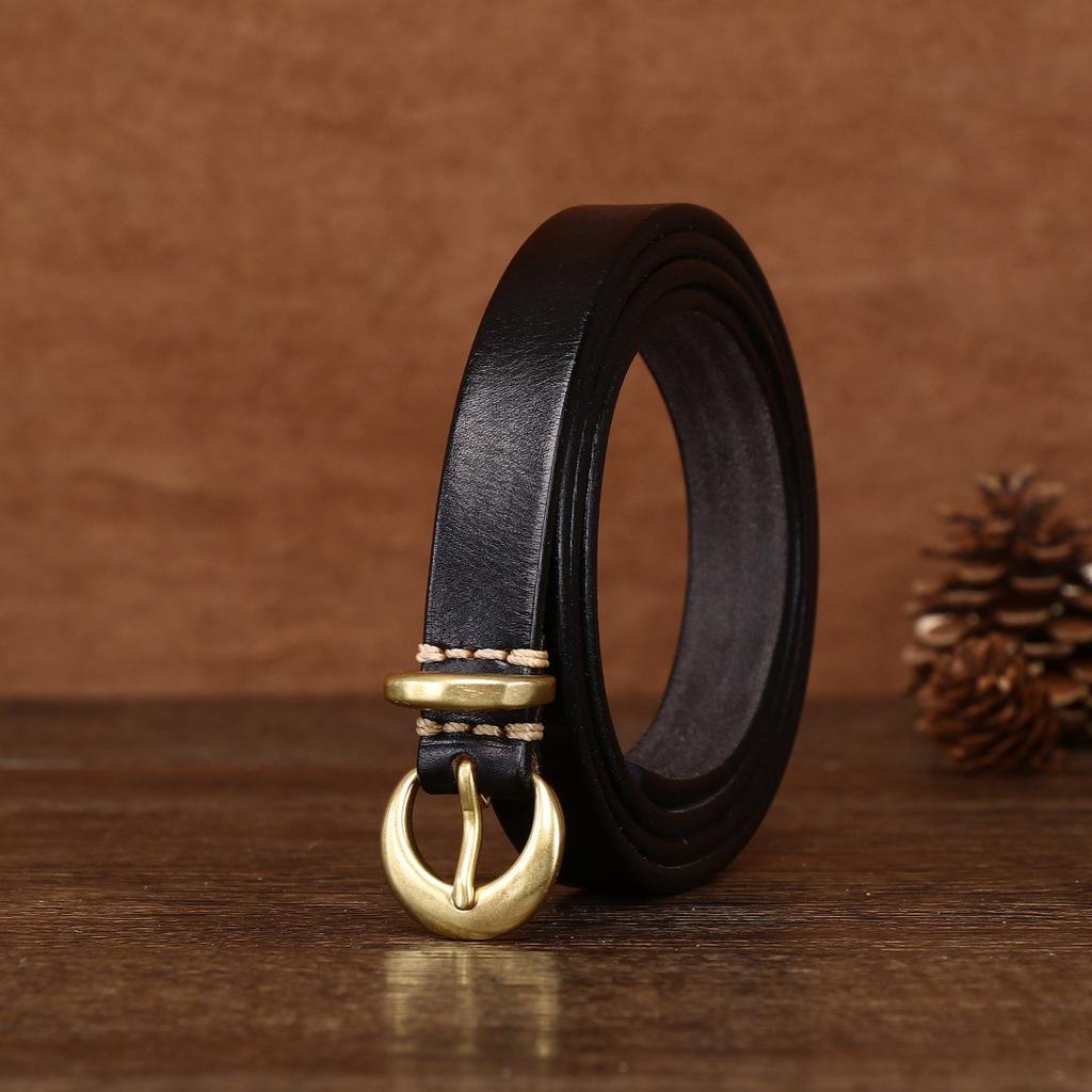 1.8Cm Women'S Belt First Layer Cowhide Trendy Retro Leather Belt Personalized Fashion Narrow Cross-Border Products