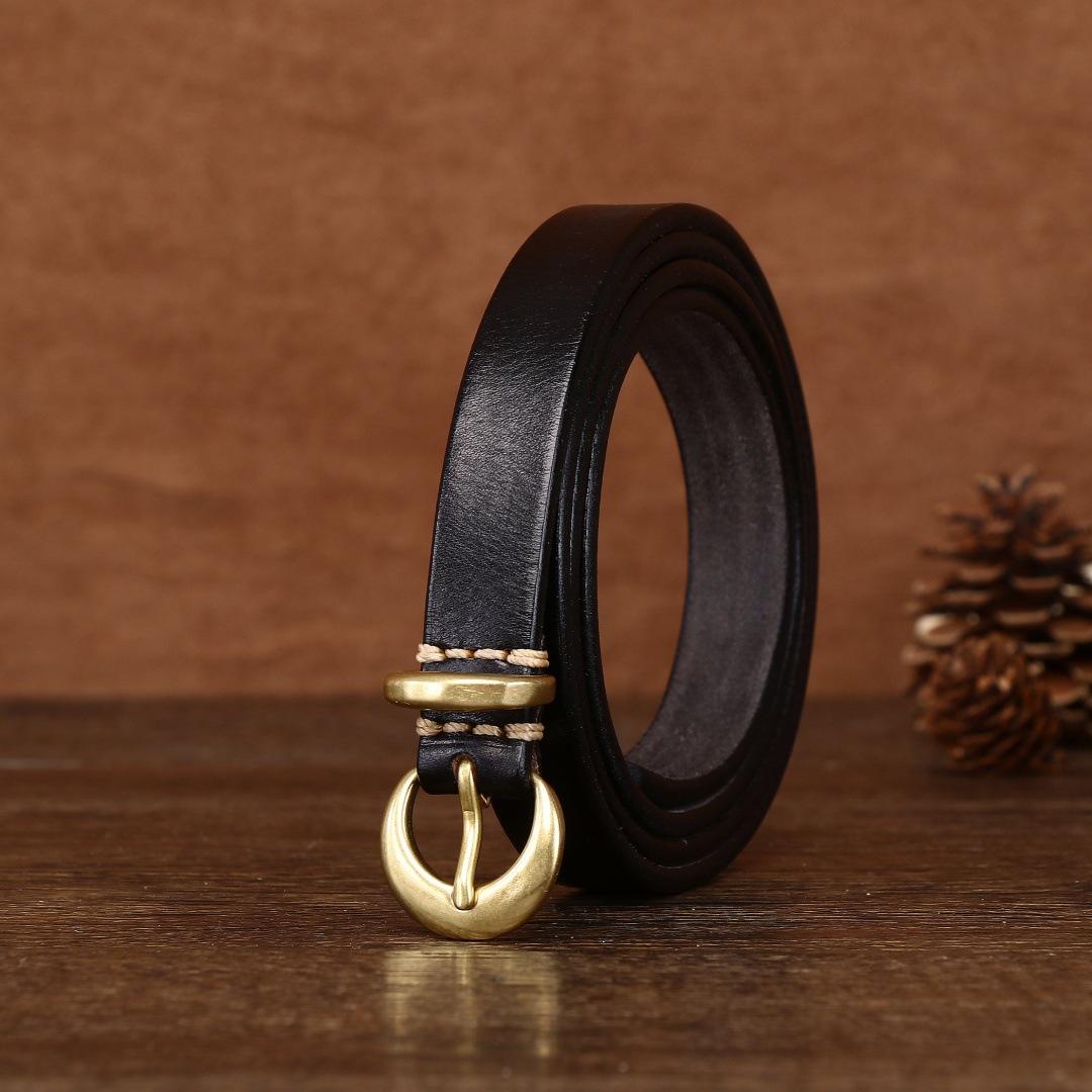 

Женский ремень 1,8 см Первый слой коровьей кожи Трендовый Ретро Кожаный ремень Персонализированная Мода Узкий Трансграничные товары 115cm чёрный