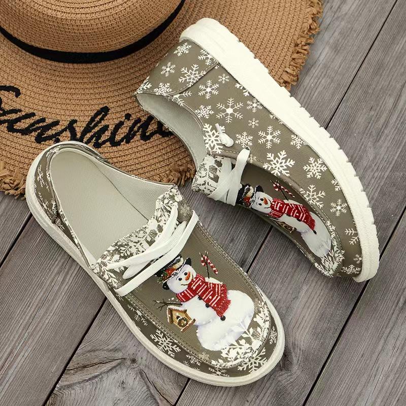 

Женские мокасины с рисунком снеговика на Рождество, новые модные туфли на шнуровке из вулканизированной ткани, женские туфли на плоской подошве из парусины Zapatos 43