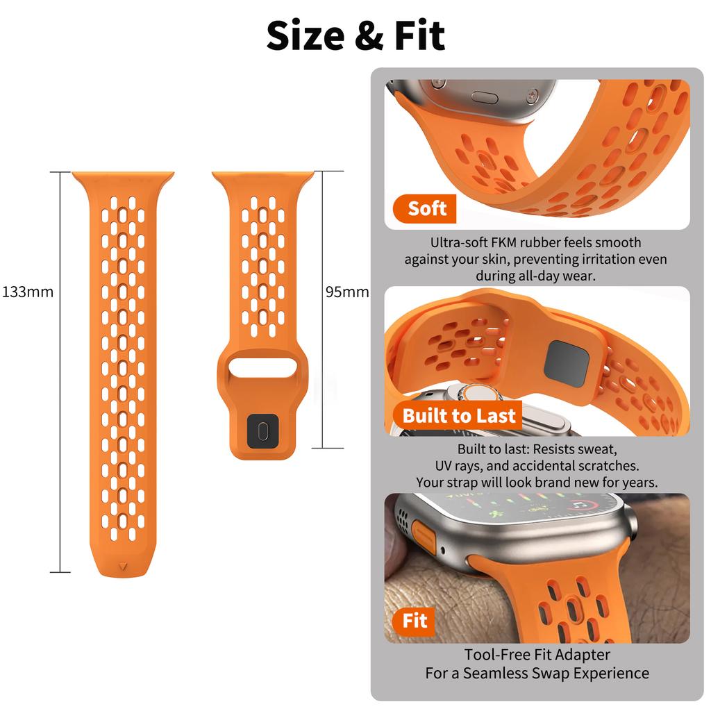Hypoallergenic FKM Rubber Strap Premium Airflow Band for Apple Watch Ultra 3 2 49mm Sports Bands for Series 11 10 9 8 7 6 5 & SE