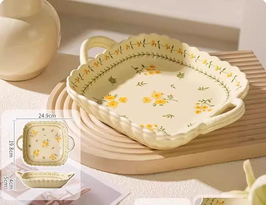 Yellow Ceramic Dinner Plate New Model Exquisite Ceramic Salad Plates High-quality Porcelain Pasta Steak Plate Kitchen Accessory