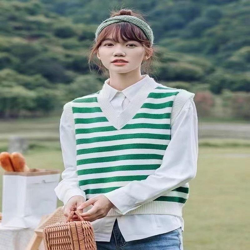 

WTEMPO Женский осенне-зимний стиль Preppy Трикотаж Безрукавные свитера Однотонные повседневные свитера Трикотажные жилеты с V-образным вырезом only vest*one size зелёный