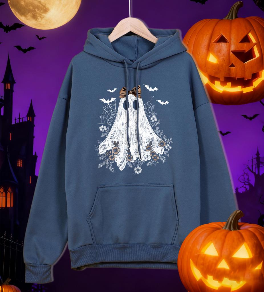 Happy Halloween Flowers Ghost Pattern Men Hoodies Hip Hop Pocket Hoody Street Autumn Sportswears Fleece All-Match Man Clothes