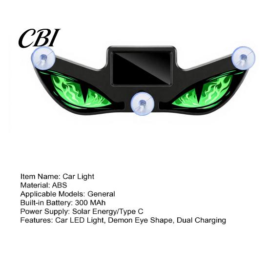 Energy Saving Car Decorations LED Warning Light with Animated Devil Eyes Shape, Solar Powered/Type-C Eye Led Accessories Charging Windshield