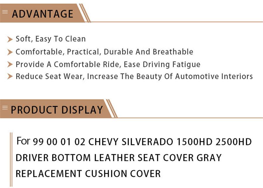 Driver Bottom Seat Cover PU Leather For 1999 To 02 Chevy Silverado 1500hd 2500hd