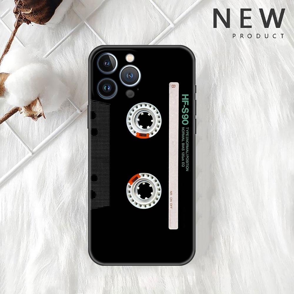 Funda Case For Apple iPhone 14 11 13 7 12 Pro 7 XR XS Max 8 Plus 6 14Pro Black Phone Coque Vintage Cassette Tape Retro Style