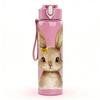 1PC Cute Long Ear Bunny Rabbit Portrait Print 750ml Color Plastic Sports Water Bottle Leakproof Flip Straw Lid Suitable for Sports Office Home Use