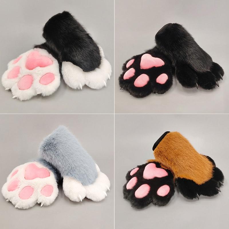 Furry Cats Paws Gloves With Realistic Design And Soft Inner Lining For Cosplay And Daily Wear Anime Event Fursuit Props