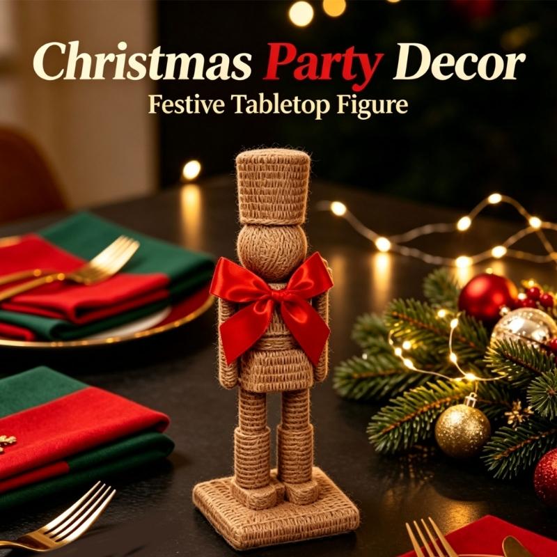 Kerstdecoraties Notenkrakers Soldaat Beeldjes met Geribbelde Afwerking, Gedurfde Rode Strikken en Rechthoekige Basis voor Feestelijke of Dagelijkse Planken, Entree,