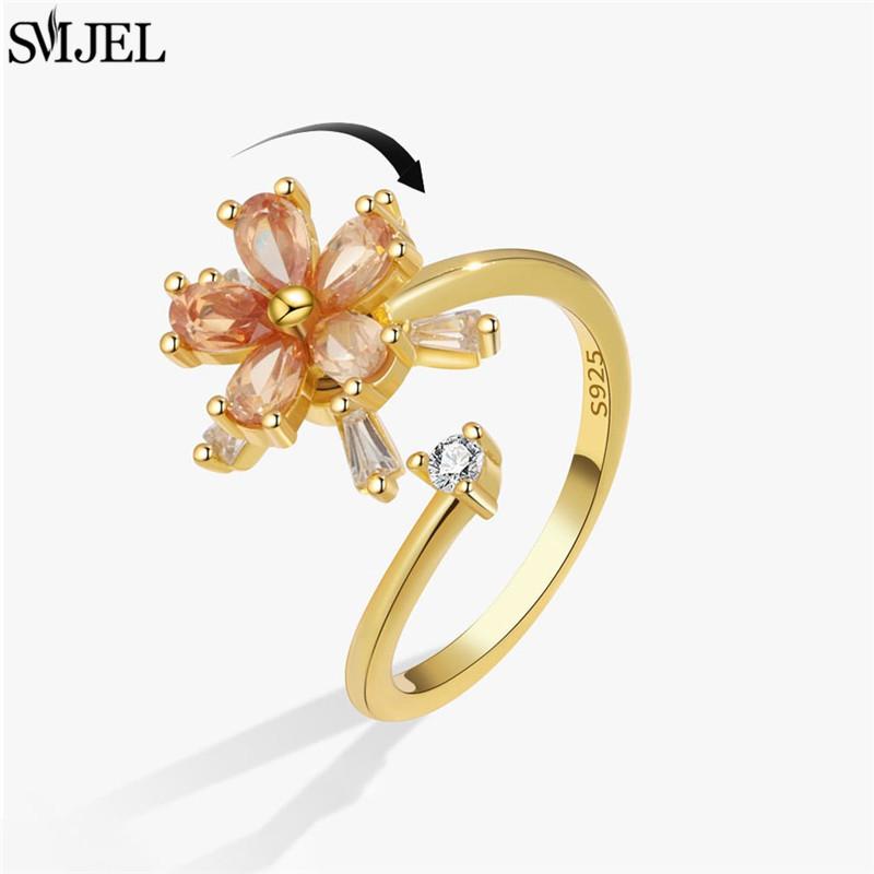 Etnisk Mote Tusenfryd Blomst Angstring Justerbar Dame Jenter Bekymring Stresslindring Smykker Spinnende Fidget-ringer Festgaver