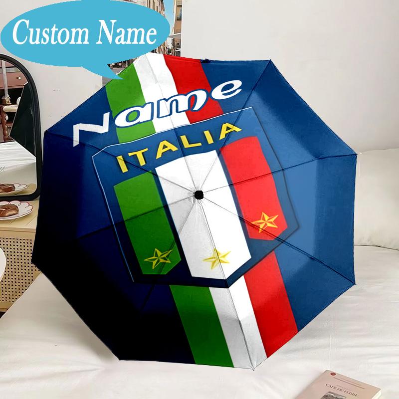 Custom Name Umbrella Italian Football Crest Umbrella 8-Frame for Travel, Camping, Casual Lightweight Portable, Essential for Family Gifts