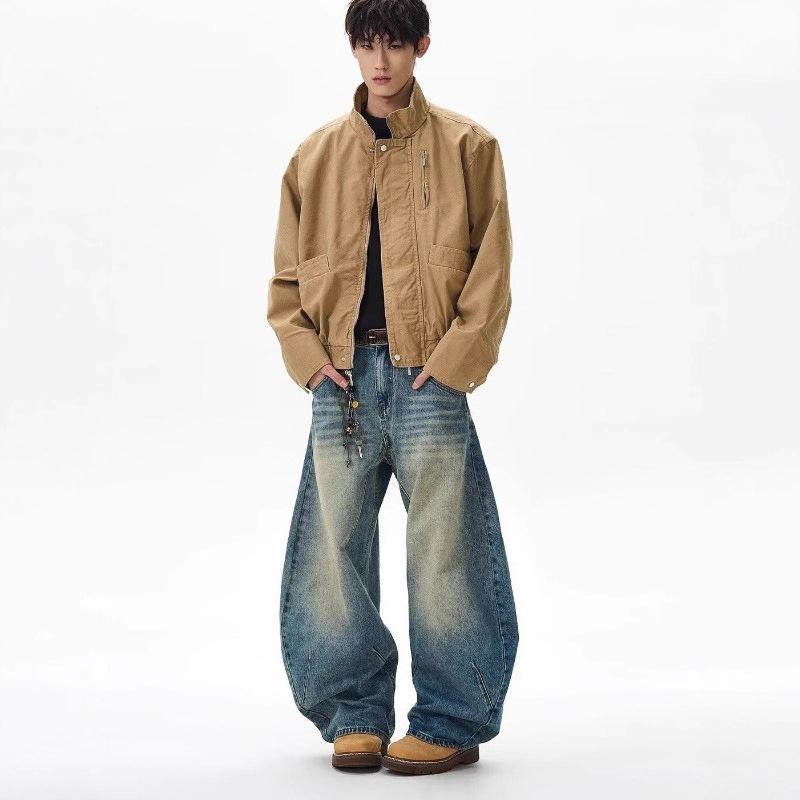 American retro bomber stand-up collar bomber jacket men and women spring and autumn boxy short barn style tooling jacket