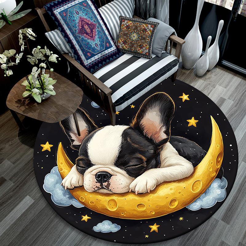 Sleeping Puppy Round Area Rug,Carpet Rug for Living Room Bedroom Sofa Playroom Decor,Non-slip Floor Mat