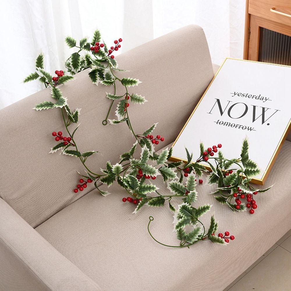 Garland Red Berry For Christmas Decoration Easter Decorations Artificial Leaf Holly Leaf Leaf Vine