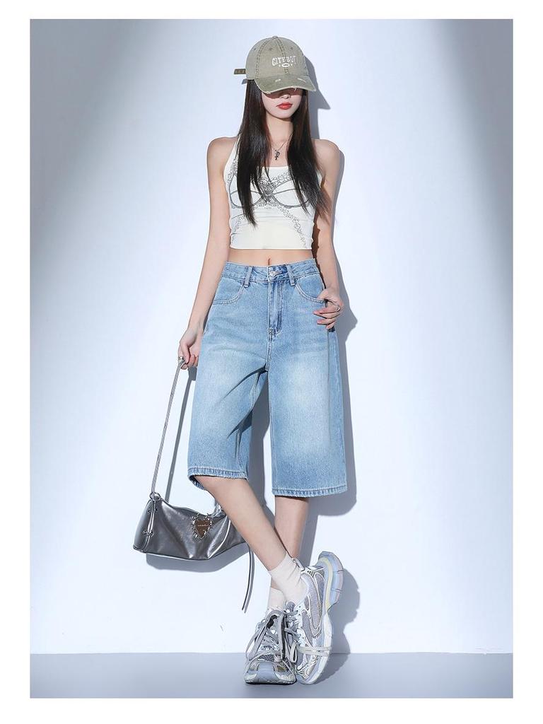 2025 Summer High Waist Denim Shorts - Women's Retro Hong Kong Style Fashion