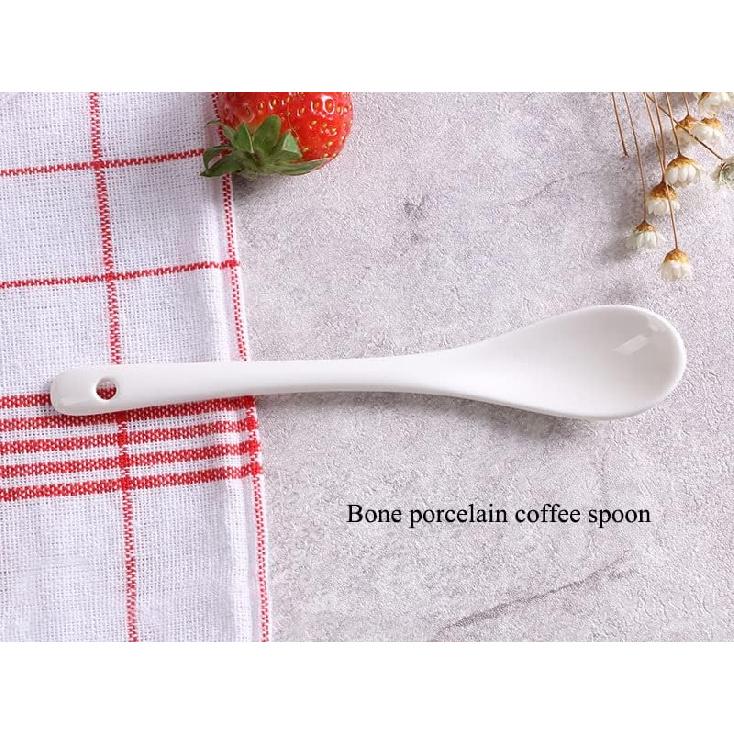 AKOAK 5 Inches White Ceramic Spoon for Coffee,Tea,Yogurt,Ice-cream,Appetizers and Desserts