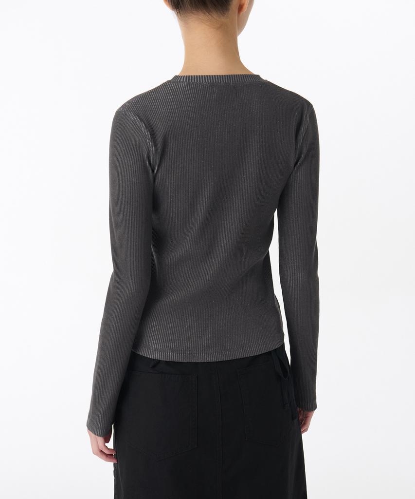 MUSINSA STANDARD WOMAN Women'S Two-Tone Ribbed Slim Long Sleeve T-Shirt [Dark Grey]
