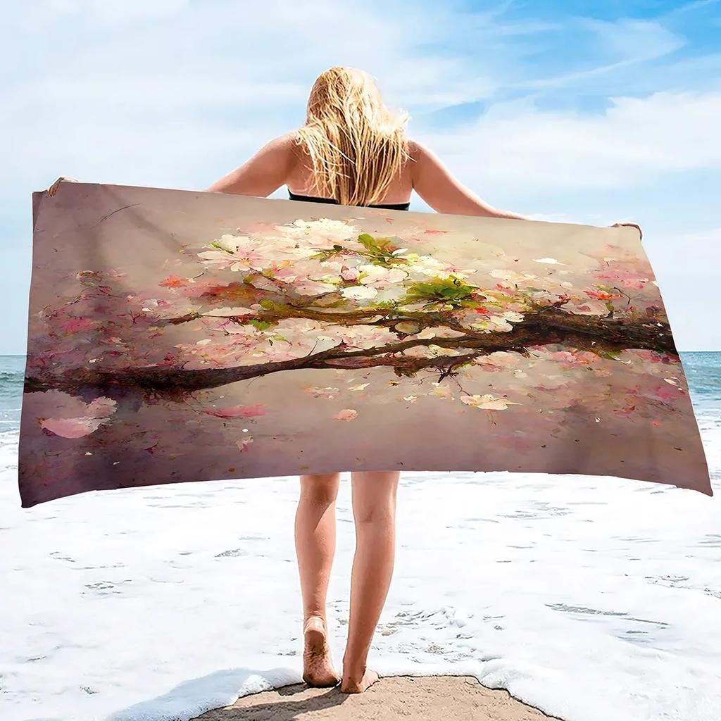 Pink Cherry Blossoms Branch Floral Pattern Soft Highly Absorbent Large Beach Towels Quick Dry Absorbent Bath Towels Blanket