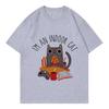 I Am An Indoor Cat Book Design T Shirts Unisex Women Cat T-shirt Round Neck Short Sleeve Trendy Tee Shirt Streetwear Tops