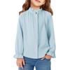 Girls' Ruffled Blouse - Solid Color Stand Collar Shirt
