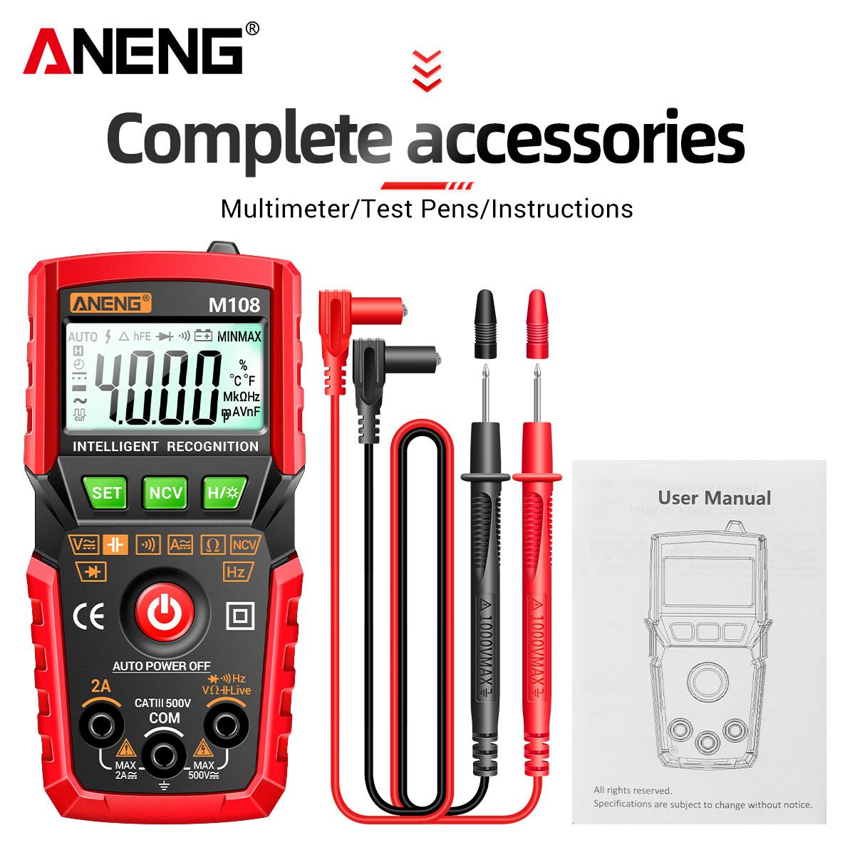 

ANENG M108 Міні-цифровий мультиметр 4000 count Автоматичний тестер цифровий мультиметр професійний тестувальник електрика мультиметро тест Standard without box червоний