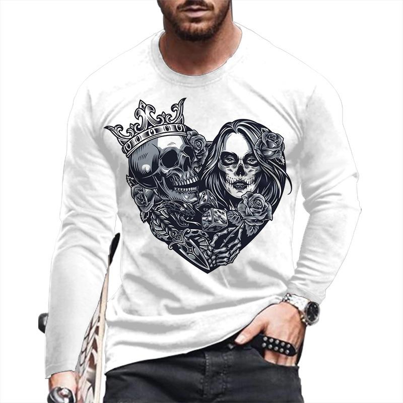 Autumn Winter Men's Christmas Pullover Long Sleeve Top Loose Fit Spring Skeleton Youth Men Round Neck Casual T-shirt