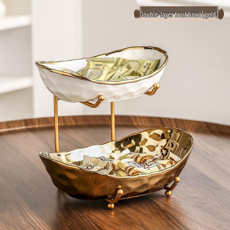 Elegant Multi-Layer Ceramic Fruit Bowl with Electroplating - High-Value Dried Fruit Storage Rack