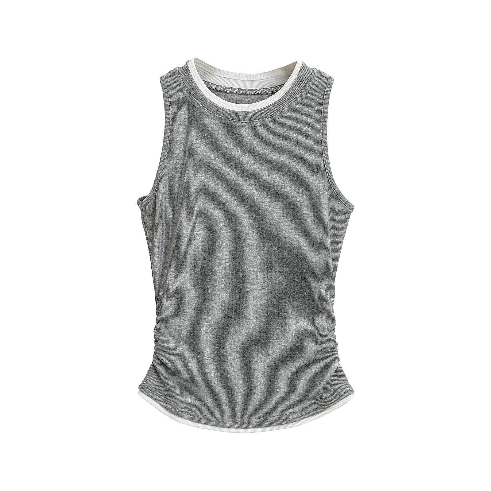 

Женский танктоп с цветовыми блоками и сборками - пикантный европейский и американский стиль Medium серый