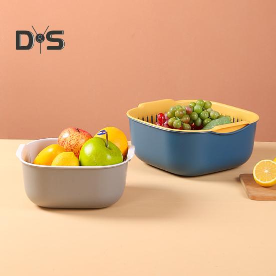 Tigela de filtro de lavagem de grande capacidade, ambos os lados, alça PP, limpeza de vegetais, tigela de drenagem, assistente de cozinha