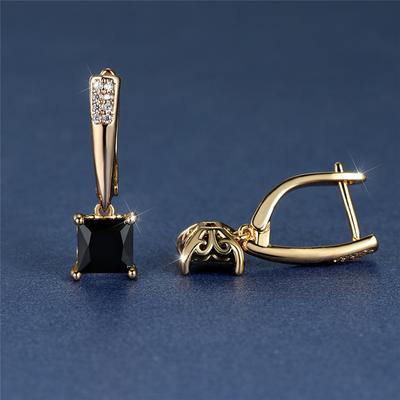 Orecchini Quadrati Neri Zircone Pietra Trendy Geometrici Cristallo Champagne Oro Colore Gioielli da Festa Per Donne