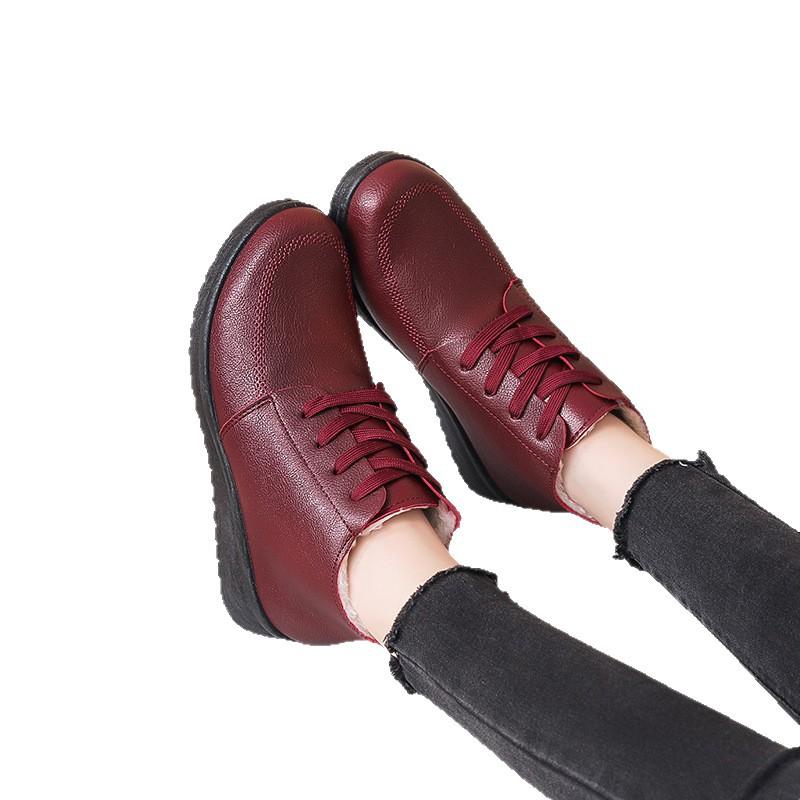 Mom cotton shoes women's winter velvet thickened warm medium and short boots non-slip waterproof flat bottom comfortable grandma cotton shoes