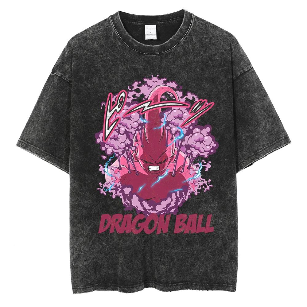 Men Streetwear Hip Hop Oversized T Shirt Dragon Ball Anime Graphic Washed Black T Shirt Loose Tshirt Cotton Harajuku Tops Tees