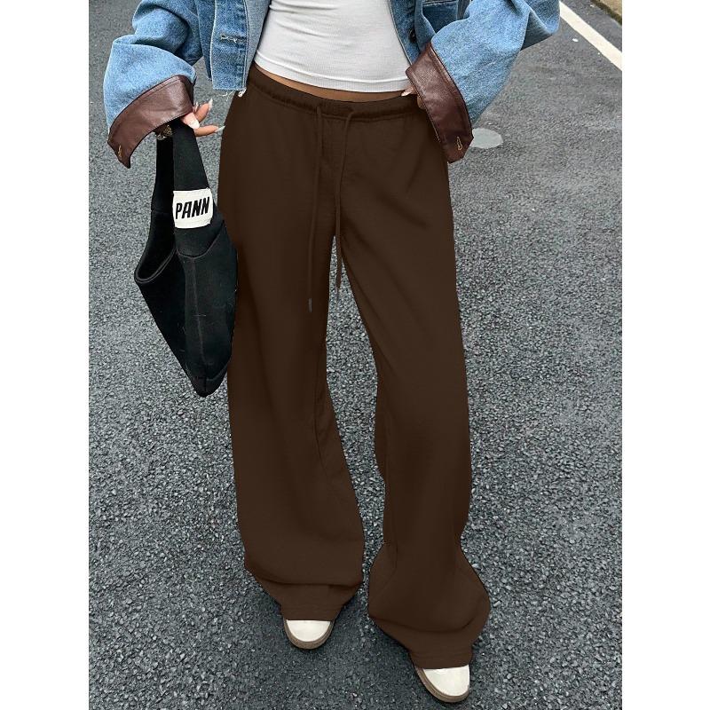 Women s Mid Low Waist Drawstring Wide Leg Sweatpants Casual Loose Straight Leg Track Pants S коричневый