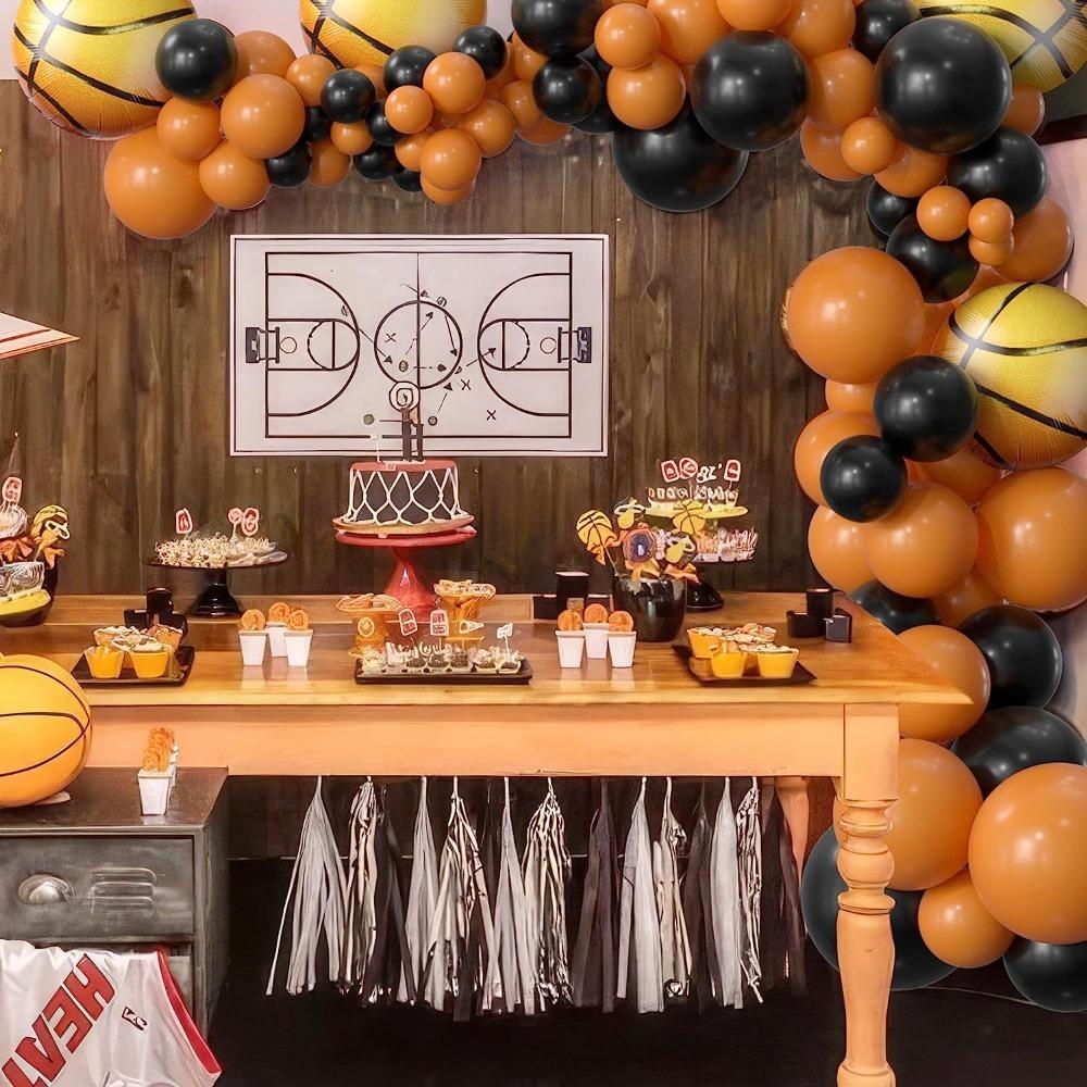 136pcs Basketball Balloon Set, Orange Black Balloon Chain Basketball Set, Boys Birthday Party Sports Themed Balloon Supplies