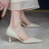 2024 Spring Elegant Black Suede Women's High Heels Shoes Sexy Apricot Beige PU Leather Pointed Toe Pumps Stiletto Party Shoes