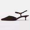 Brown Faux Suede Pointed Toe Pumps for Women Fashion Ankle Strap Kitten Heel Designer Shoes Unique Metal Buckle Slingback Shoes