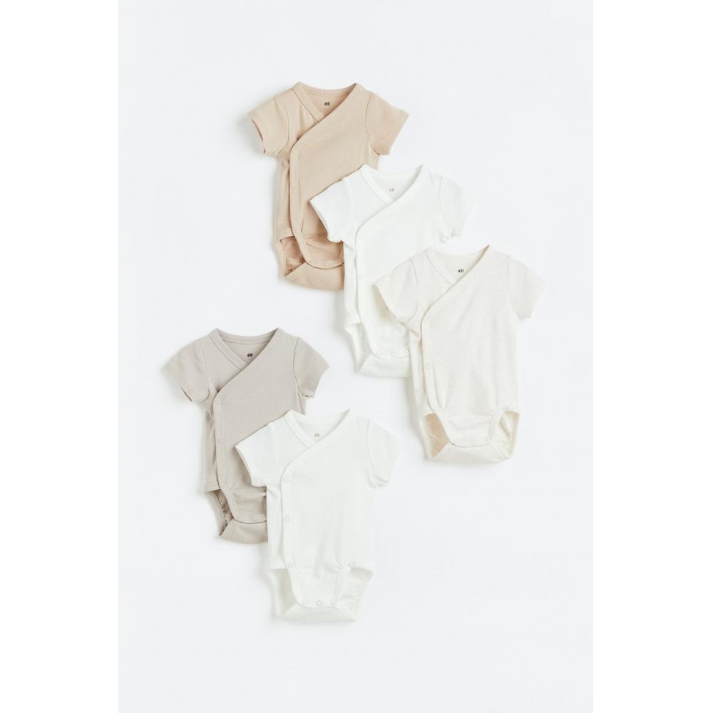 

H M Cotton Bodysuit 5 Piece Set Light Beige White